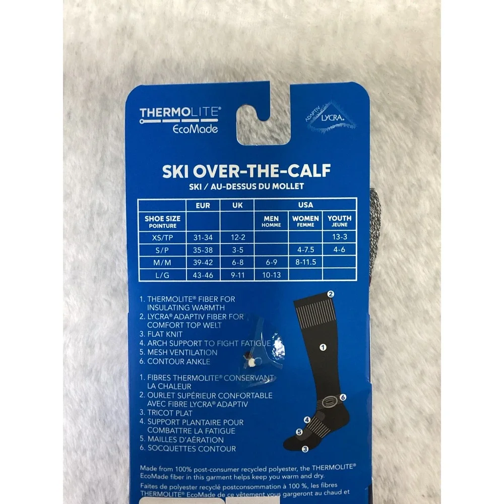 Columbia 2 Pack Ski Over-The-Calf Socks Red Grey Medium Thermolite EcoMade NEW